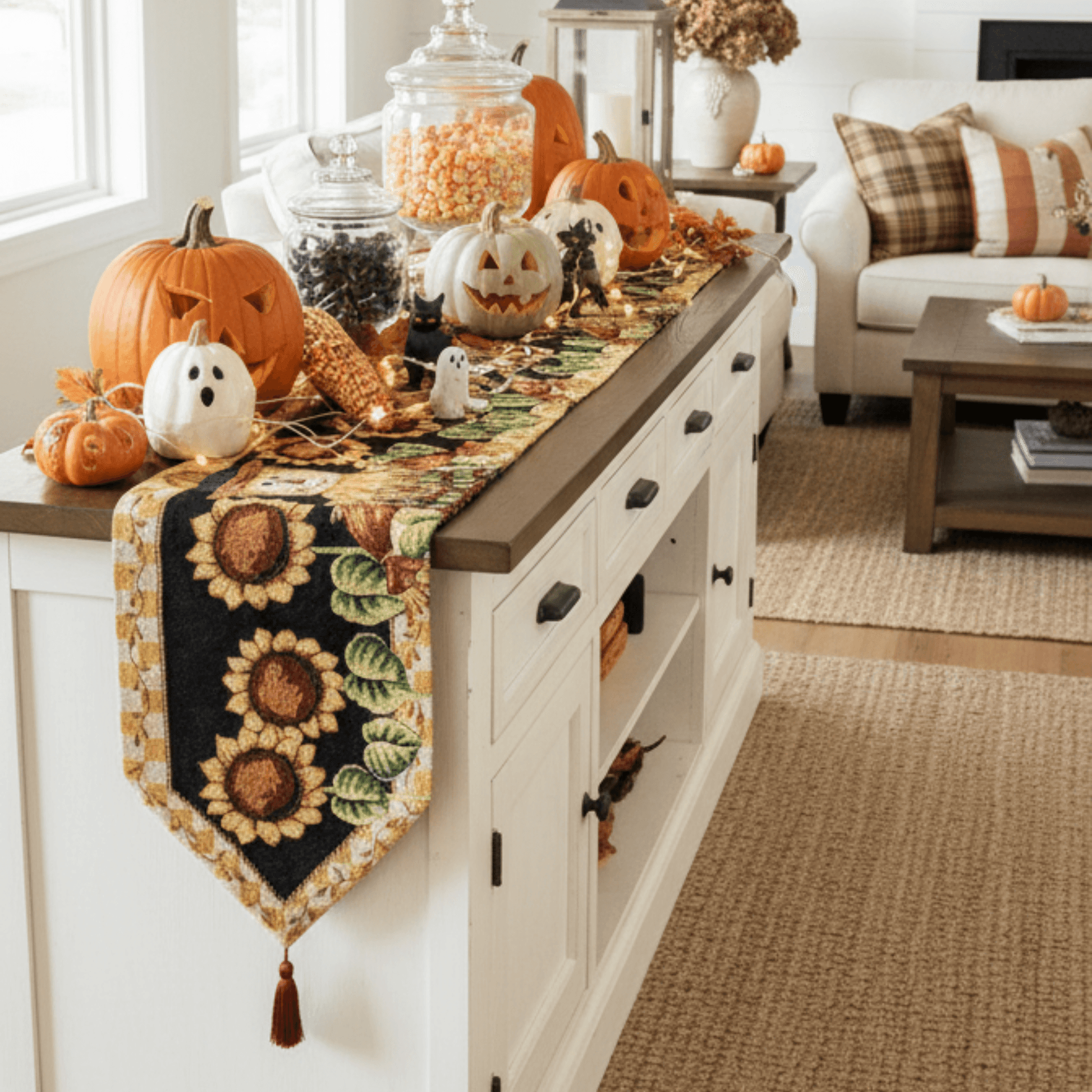 Tache Sunflower Field Scarecrow Autumn Harvest Woven Tapestry Table Runners - Loft&Timber