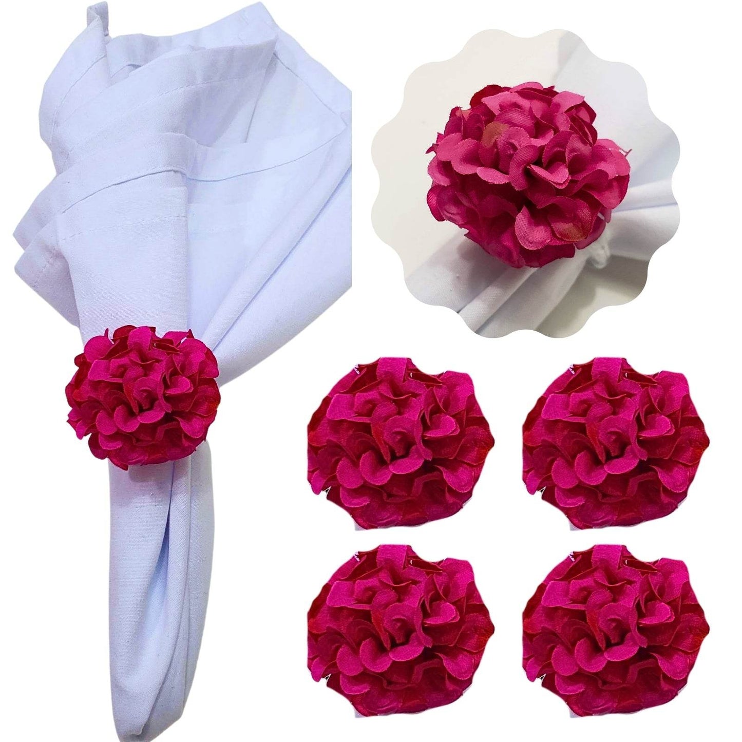 Charlo's Set of 4 Pink Flower Chrysanthemum Charm Napkin Rings for dining table decor - Loft&Timber