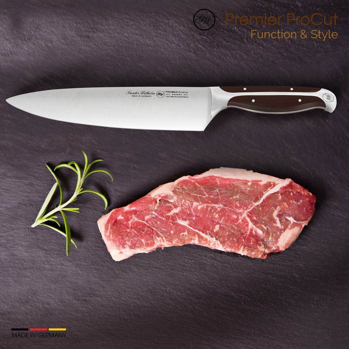Gunter Wilhelm Premier Chef Knife, 8 Inch | Dark Brown ABS Handle SKU: 30-308-0108 - Loft&Timber