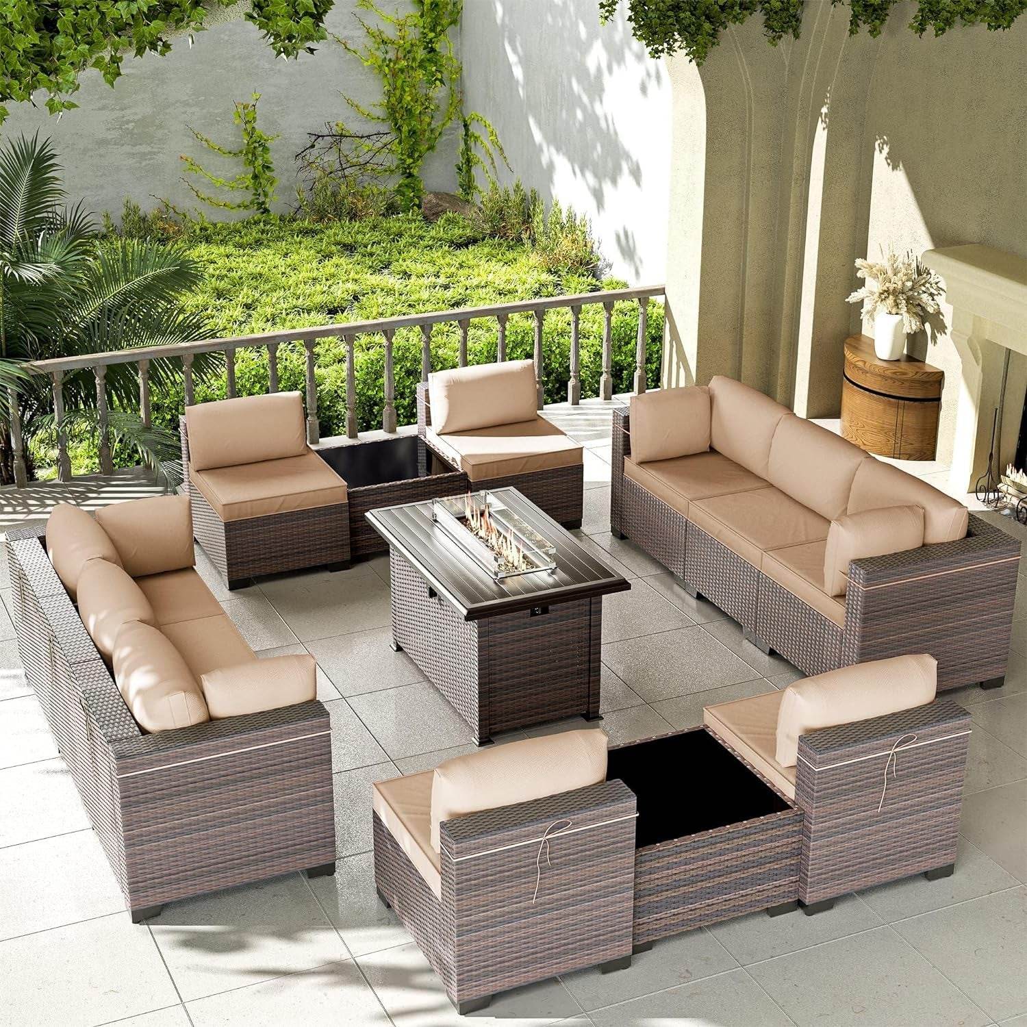 13 Piece Outdoor Patio Furniture Set with Fire Pit - Loft&Timber