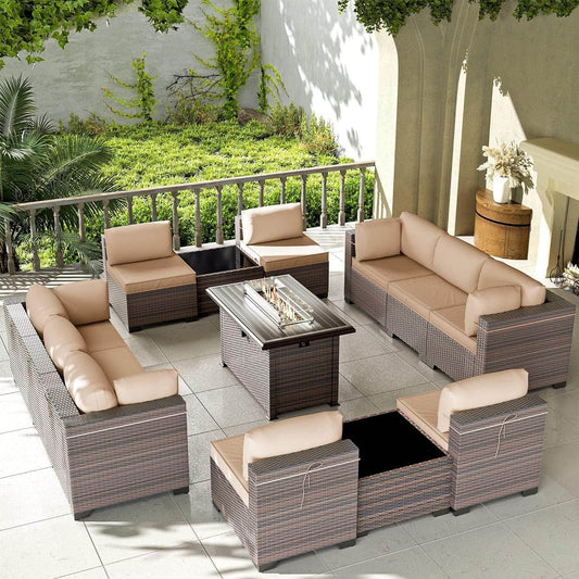 13 Piece Outdoor Patio Furniture Set with Fire Pit - Loft&Timber