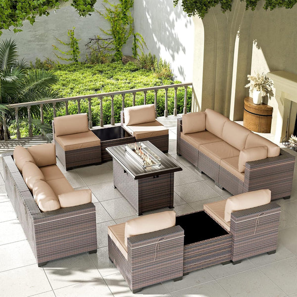 13 Piece Outdoor Patio Furniture Set with Fire Pit-0