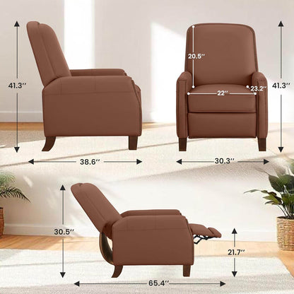 Pushback Chair, Mid-Century Modern Faux Leather Recliner, Brown - Loft&Timber