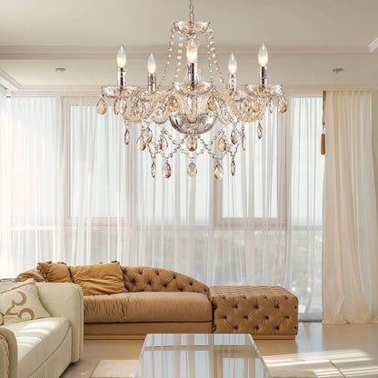 Champagne Crystal Chandelier 5 Light Modern Bedroom - Loft&Timber