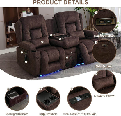 Power Loveseat Recliner Sofa with Massage & Heat (Velvet, Brown) - Loft&Timber