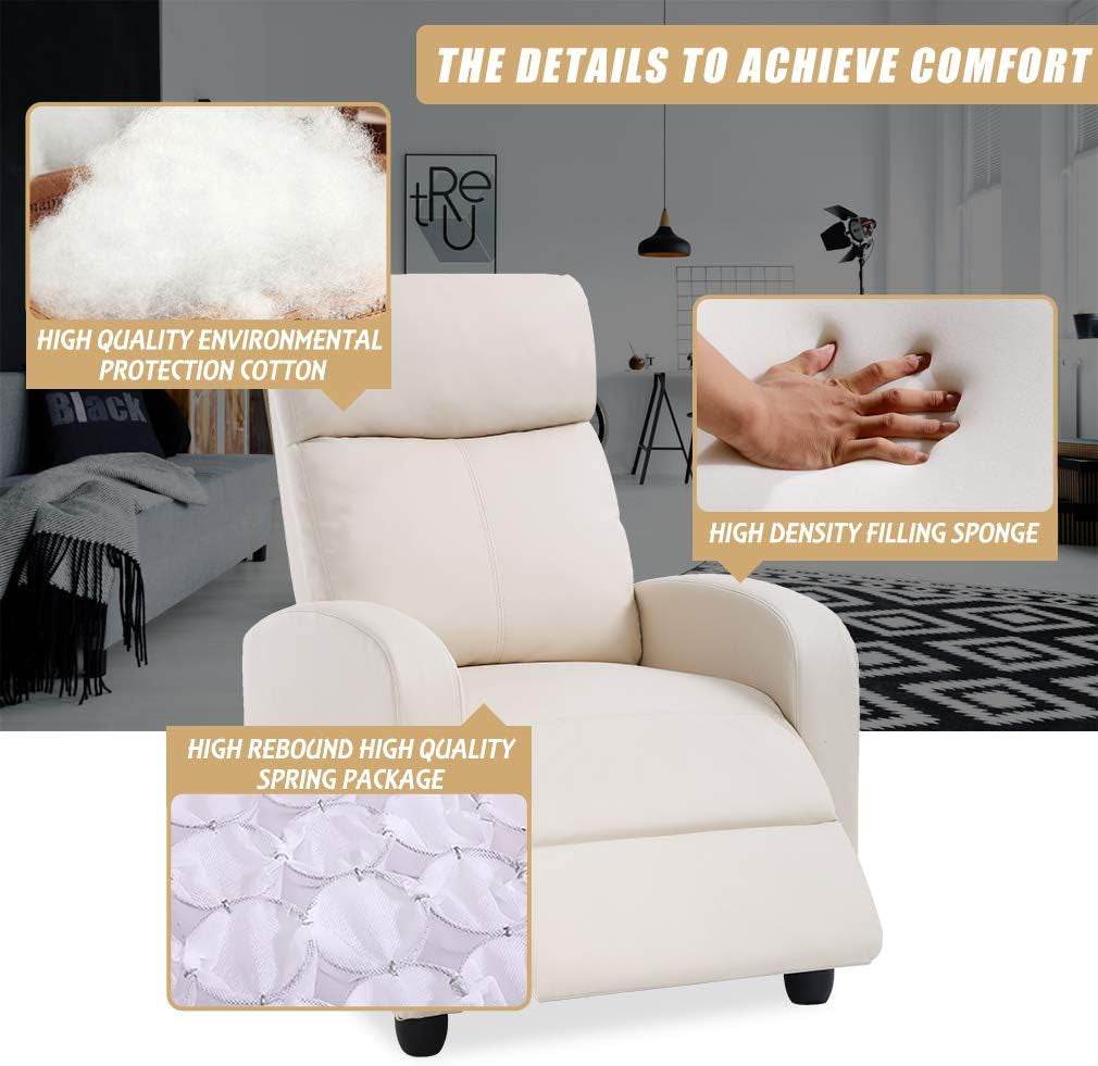 Recliner Chair for Living Room Recliner Sofa Reading Chair Winback Single Sofa Home Theater Seating Modern Reclining Chair Easy Lounge with PU Leather Padded Seat Backrest （Beige） - Loft&Timber