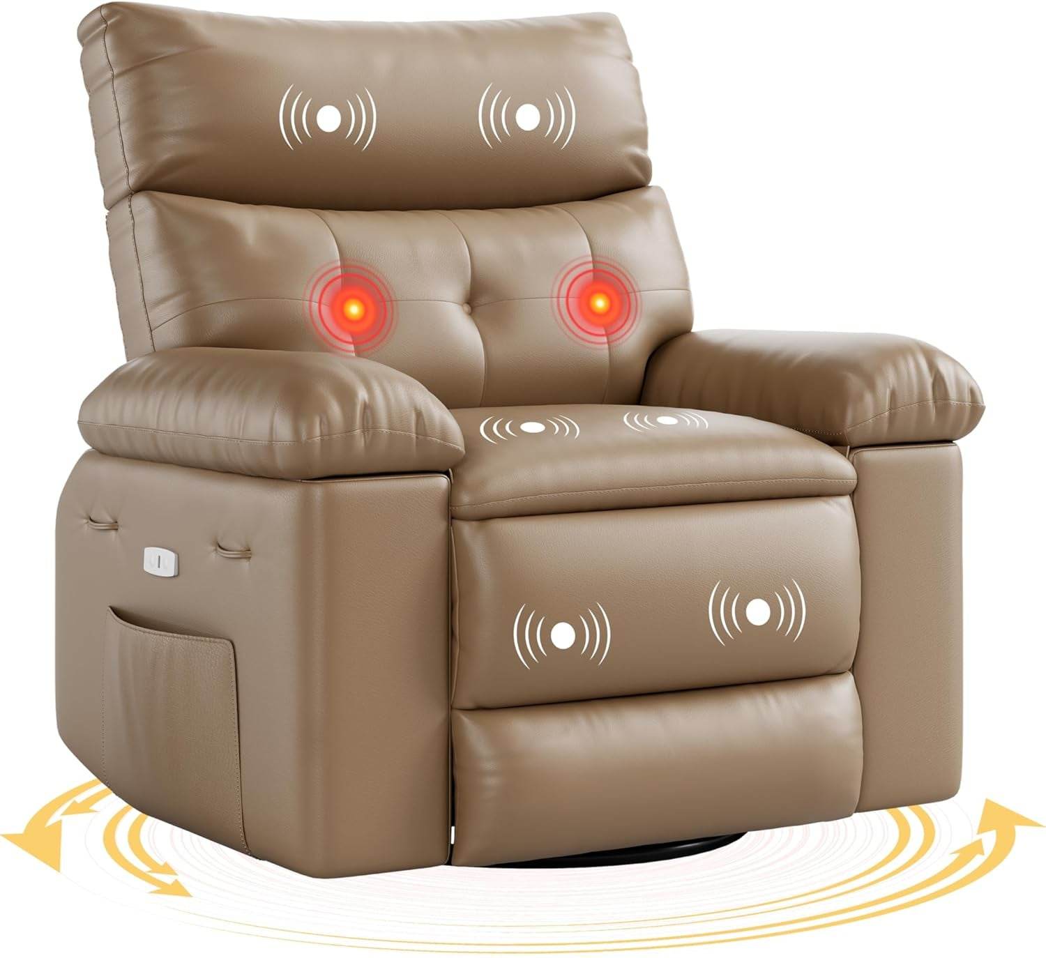 Power Swivel Massage Recliner Heat, Vibration, Faux Leather - Loft&Timber