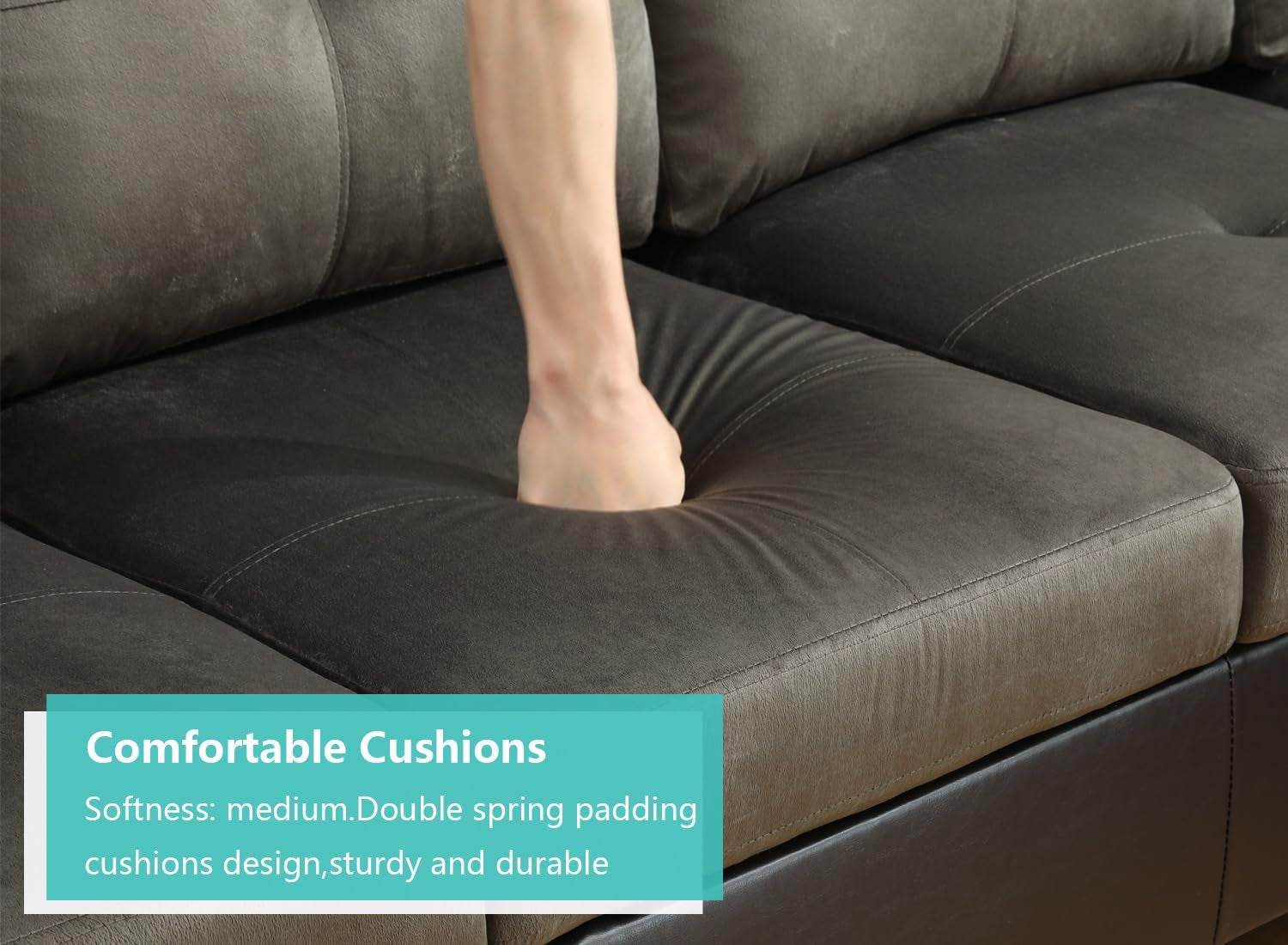 Taupe Sectional Couch for Living Room Set, 105 Inch Sectional Sofa L Shaped Couch with Storage Ottoman/Microfiber Fabric/Facing Right Chaise - Loft&Timber