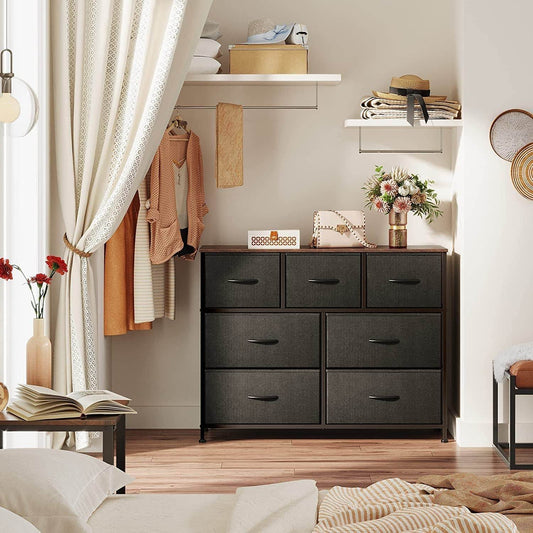 Dresser TV Stand with Fabric Drawers, Black - Loft&Timber