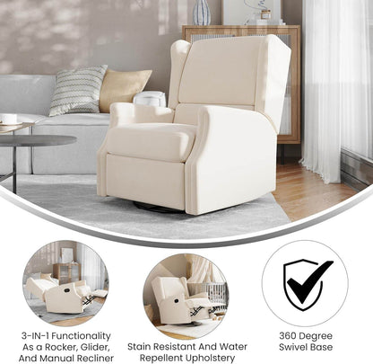 Omma Swivel Glider Rocking Recliner, Manual Wingback Recliner with 360 Degree Swivel, for Living Room, Bedroom, or Nursery, Upholstered, Cream - Loft&Timber