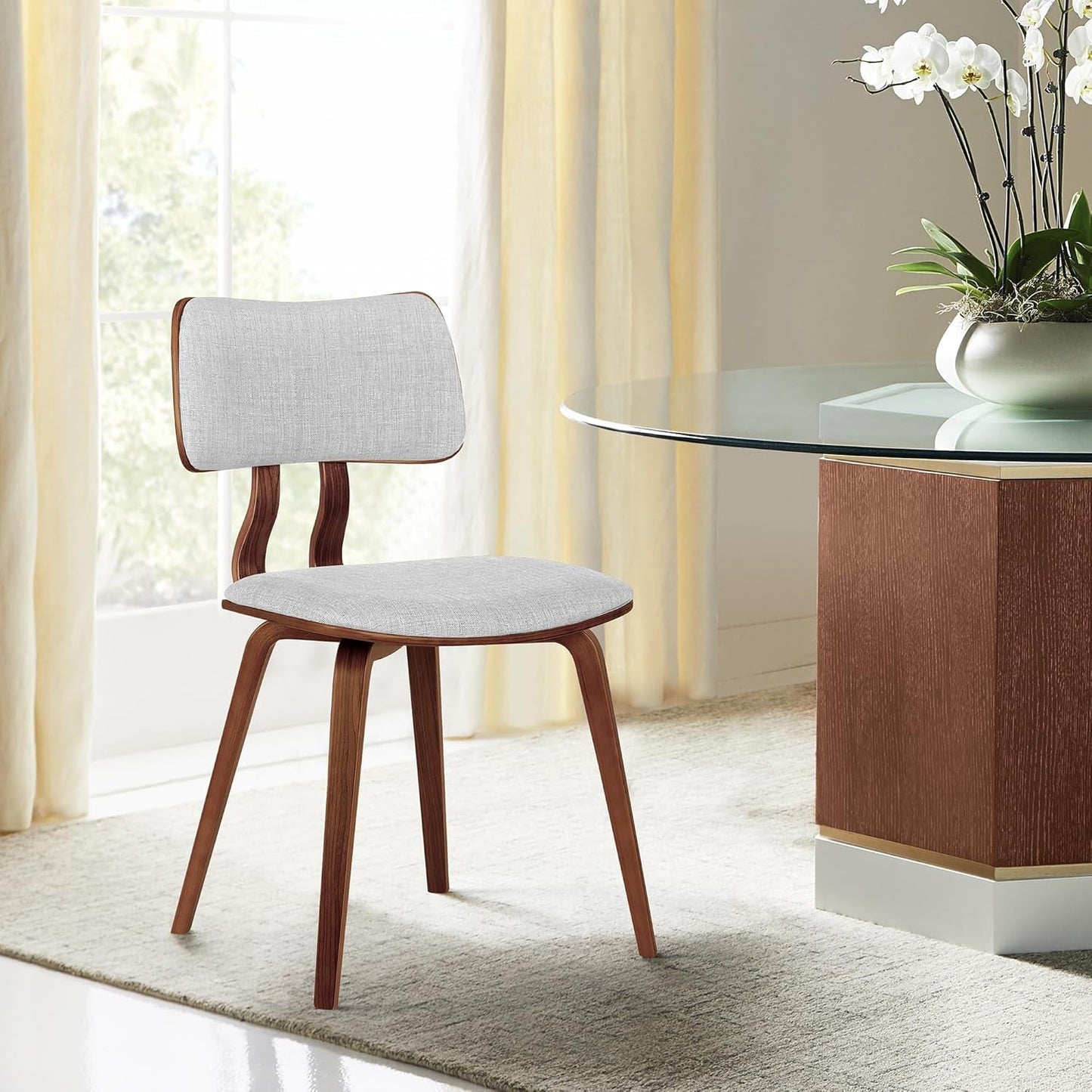 Jaguar Mid Century Modern Dining Chair Grey Fabric Walnut-4
