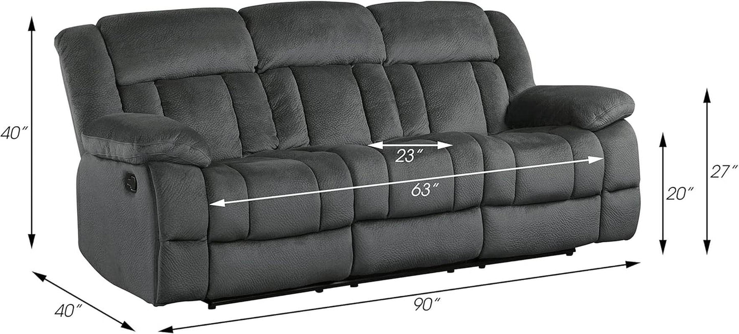 Home Theater Seating, Wall Hugger Manual Reclining Sofa, 3-Seat Dual Recliner Sofa for Living Room, 90’’W Sofa, Charcoal - Loft&Timber