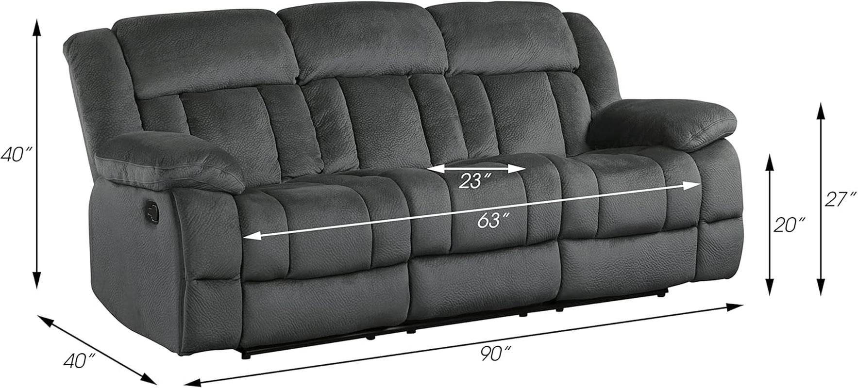 Home Theater Seating, Wall Hugger Manual Reclining Sofa, 3-Seat Dual Recliner Sofa for Living Room, 90’’W Sofa, Charcoal - Loft&Timber