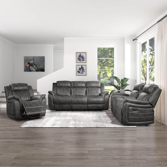 Brownish Gray Microfiber Recliner Set Sofa, Loveseat, Chair - Loft&Timber