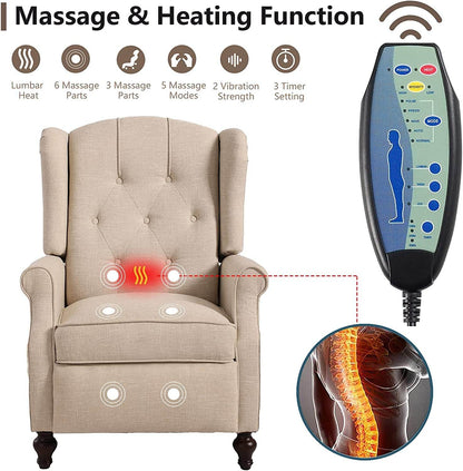 Wingback Recliner Chair with Massage and Heat - Loft&Timber
