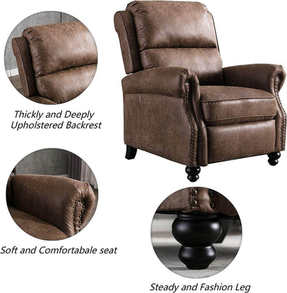 Pushback Recliner Chair, Leather, Rivet Decoration, Chocolate - Loft&Timber