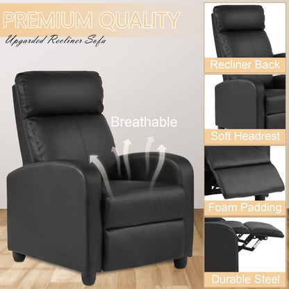 Recliner Chair Breathable Padded PU Leather Massage Single Sofa Recliners for Small Recliner Chair with Footrest Home Theater Seating for Bedroom Living Room,Black-4