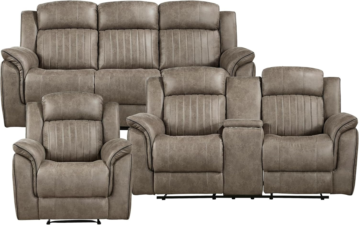 Modern Recliner Living Room Set, Sandy Brown Microfiber Upholstery, 3-Piece Set (Reclining Chair, Loveseat, Sofa), 83.5"L X 38"W X 41"H-2