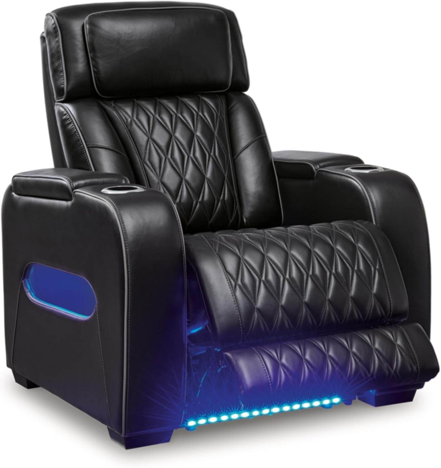 Boyington Contemporary Leather Match Power Recliner with Adjustable Headrest, Black - Loft&Timber