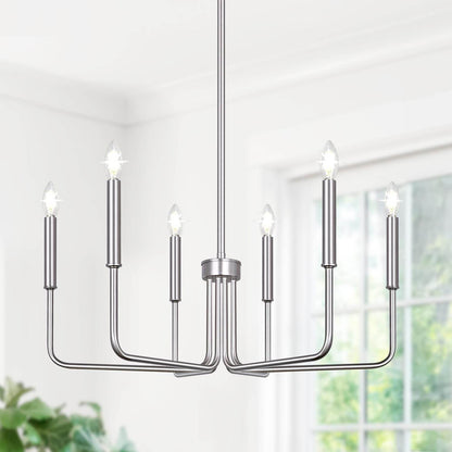 6-Light Farmhouse Chandelier for Dining Room Lighting Fixtures Hanging, Brushed Nickel Dining Light Fixtures Industrial Chandelier for Bedroom, Foyer, Hall, Kitchen, Living Room and Entryway - Loft&Timber