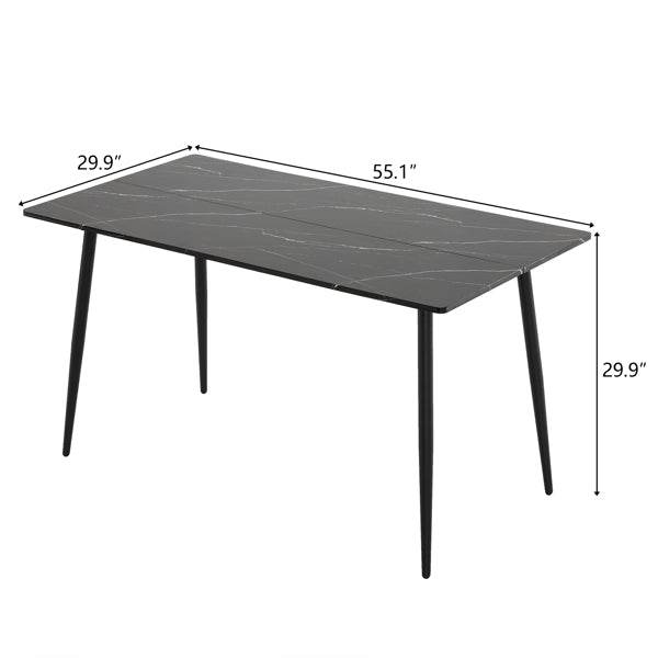 Rectangular table with arc MDF Black tabletop splicing PVC marble surface 140*76*76cm - Loft&Timber