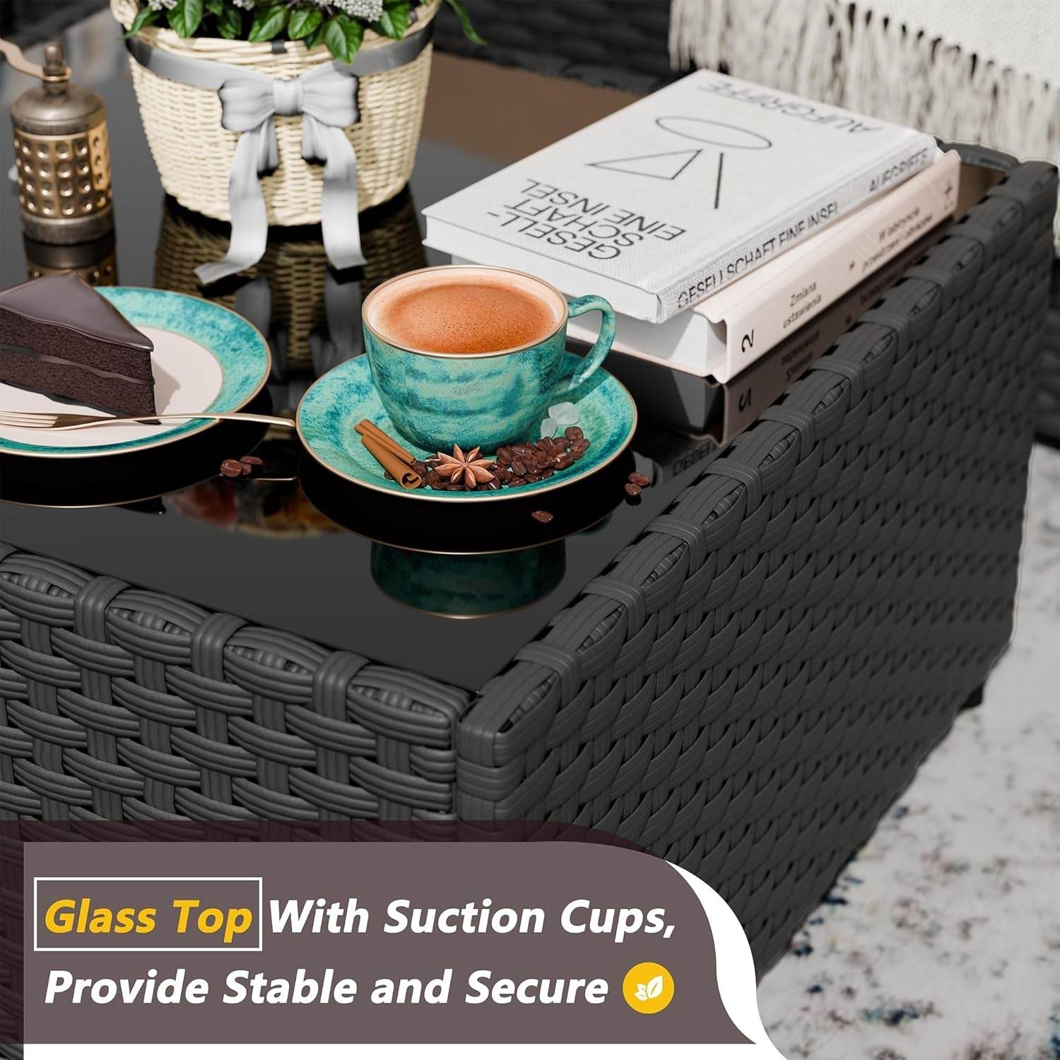 Five Piece Black Wicker Outdoor Patio Furniture Set - Loft&Timber