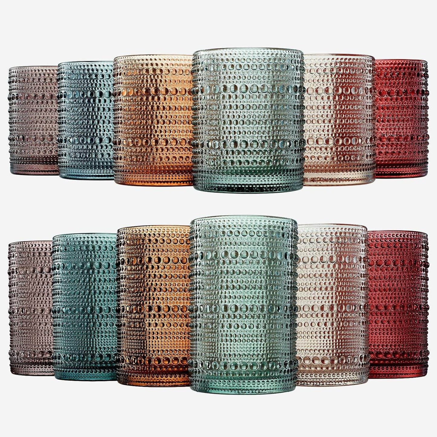 Hobnail Drinking Glasses Pastel Colored Beaded Drinking | Set of 12 - Loft&Timber