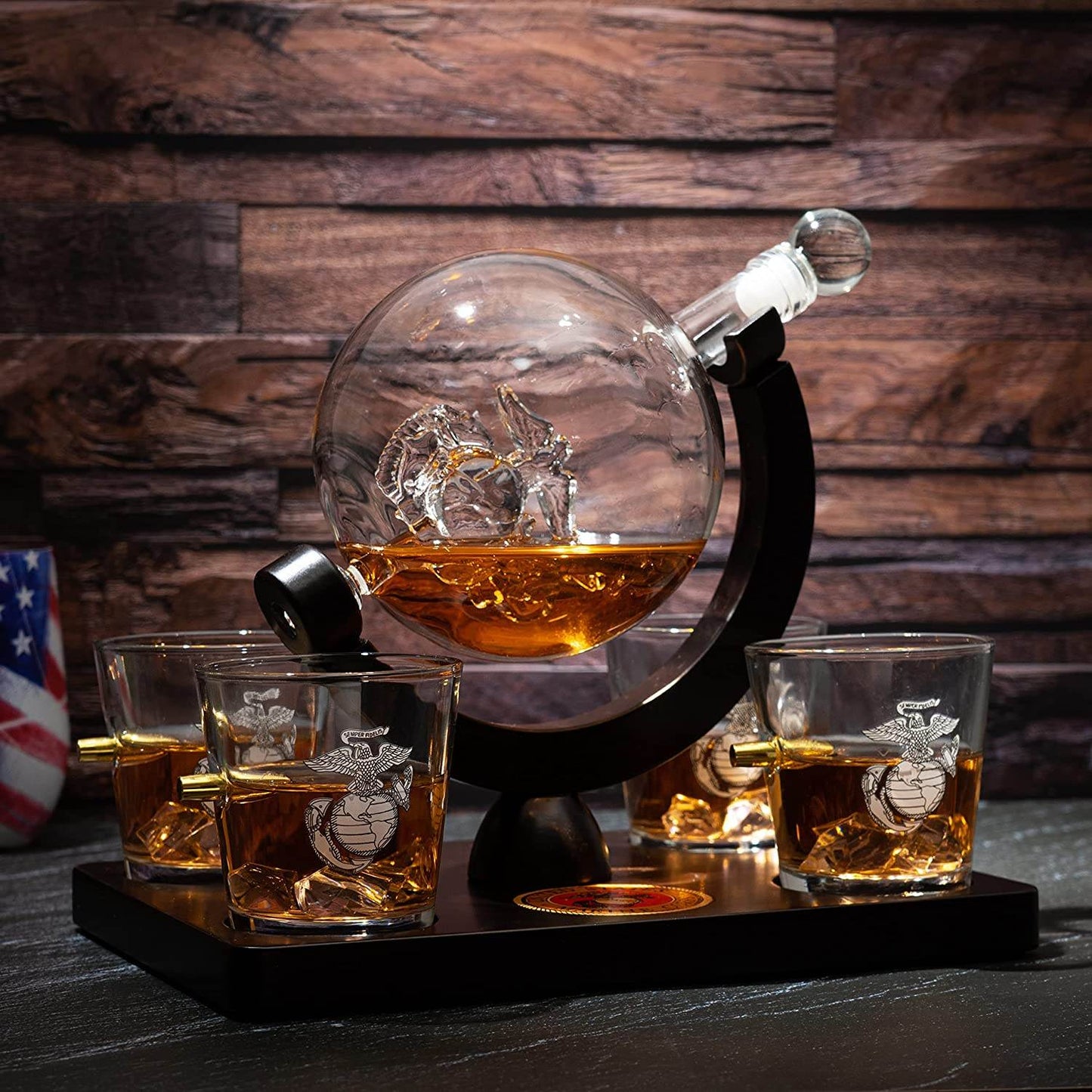 Marine Decanter Set With Four 3 oz Shot Glasses 1000ml Marines Gift Decanter by The Wine Savant - Marine Gifts, Army Gifts, Veteran Gifts - Loft&Timber