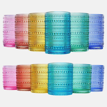Hobnail Drinking Glasses Colored Beaded Drinking Set of 12 - Loft&Timber
