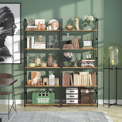 Tall 5 Shelf Bookcase Vintage Bookshelf Organizer-0