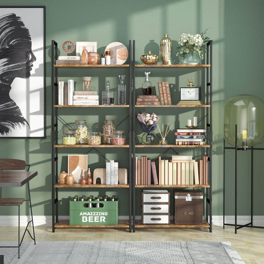Tall 5 Shelf Bookcase Vintage Bookshelf Organizer-0