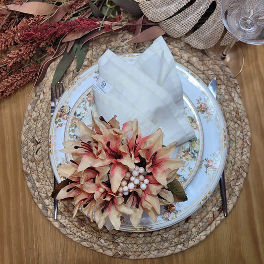 Maison Charlo Set of 4 Cream Lilies Flower Celebration Napkin Rings - Loft&Timber