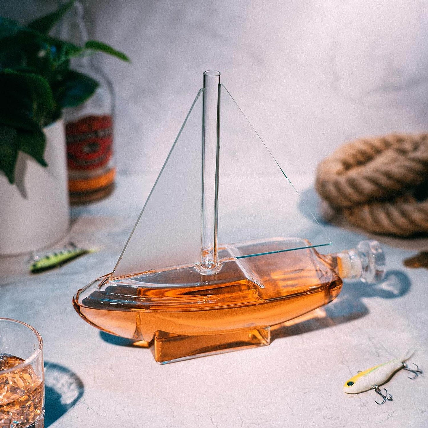 Sailboat Whiskey & Wine Decanter Ship - The Wine Savant Ship Decanter Set 750ml - Drink Dispenser for Wine, Whiskey, Ship In A Bottle Decanters Bar Set, Liquor Scotch Bourbon, Boating Mariner Gifts - Loft&Timber