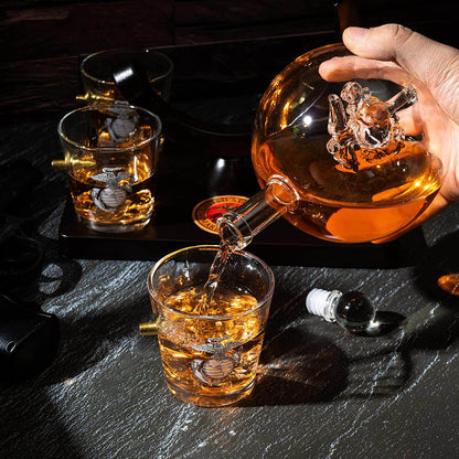 Marine Decanter Set With Four 3 oz Shot Glasses 1000ml Marines Gift Decanter by The Wine Savant - Marine Gifts, Army Gifts, Veteran Gifts - Loft&Timber
