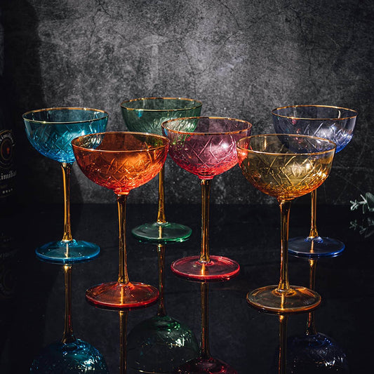 Vintage Art Deco Coupe for Champagne, Martini, Cocktails, Glasses | Set of 6 | 7 oz Classic Cocktail Glassware - Manhattan, Cosmopolitan, Sidecar, Crystal Speakeasy Style Saucer Goblets with Stems - Loft&Timber