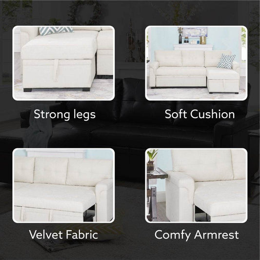 L-Shaped Velvet Sleeper Sectional with Storage-1