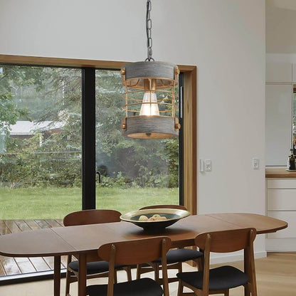 Farmhouse Pendant Light, Adjustable Metal and Wood Chandelier Light Fixture, Rustic Pendant Lighting for Kitchen Island, Bedroom, Dining Room and Entryway, Blue Gray - Loft&Timber