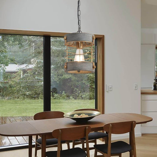 Farmhouse Pendant Light, Adjustable Metal and Wood Chandelier Light Fixture, Rustic Pendant Lighting for Kitchen Island, Bedroom, Dining Room and Entryway, Blue Gray - Loft&Timber