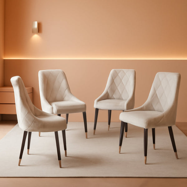 Beige Velvet Dining Chair Set Of 4 With Metal Legs-0