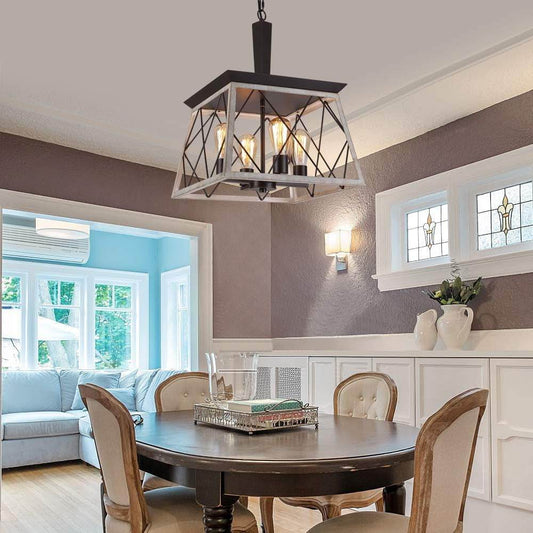 4-Light Farmhouse Vintage Chandelier Rustic Orb White - Loft&Timber
