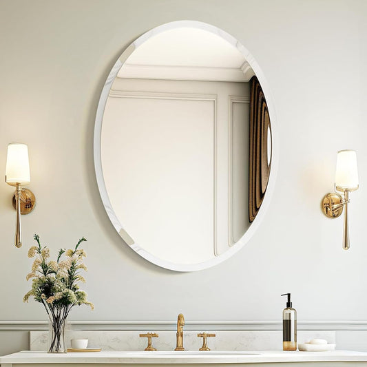Bathroom Mirror for over Sink, 20X28 Inch Oval Frameless Mirror, Beveled and Polished, Decorative Wall Mirror for Bathroom, Bedroom, Vanity, Entryway, Modern and Elegant-0