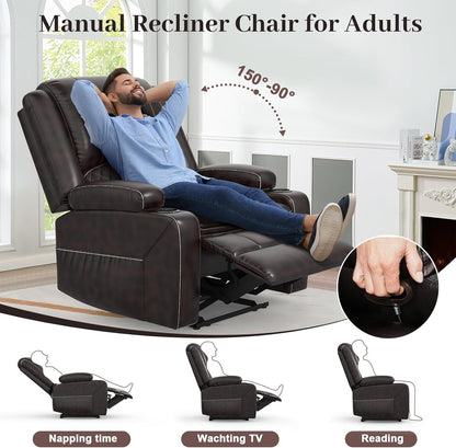 3 Seater Recliner Sofa Set with 2-Tier Cushion, 3+1 Pieces in Living Room, 3 Seater Reclining Couch Leather with Removable Console, 1 Oversize Recliner Chair Sofa Seat-3