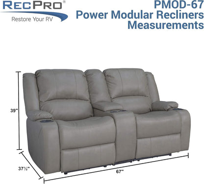Charles Powered Double RV Wall Hugger Recliner Sofa | RV Loveseat | RV Furniture | Cloth (Oatmeal, 67")-2