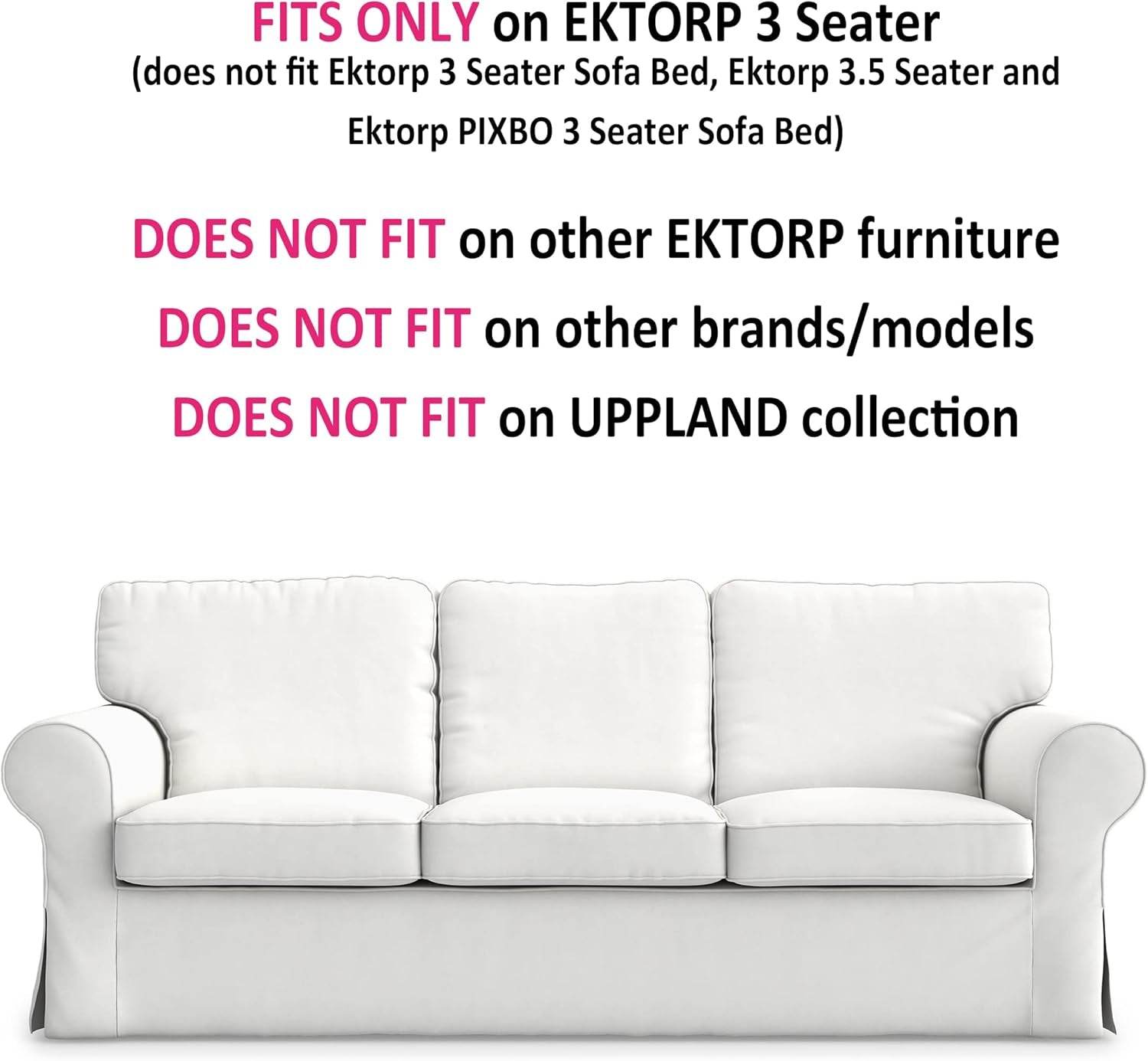 Cotton Ektorp 3 Seat Sofa Cover Slipcover Replacement Made for the IKEA Ektorp 3 Seat Sofa Cover(Cotton White)-Does NOT Fit Ektorp 3.5-Seat Sofa NOT Fit Uppland Series Sofa - Loft&Timber