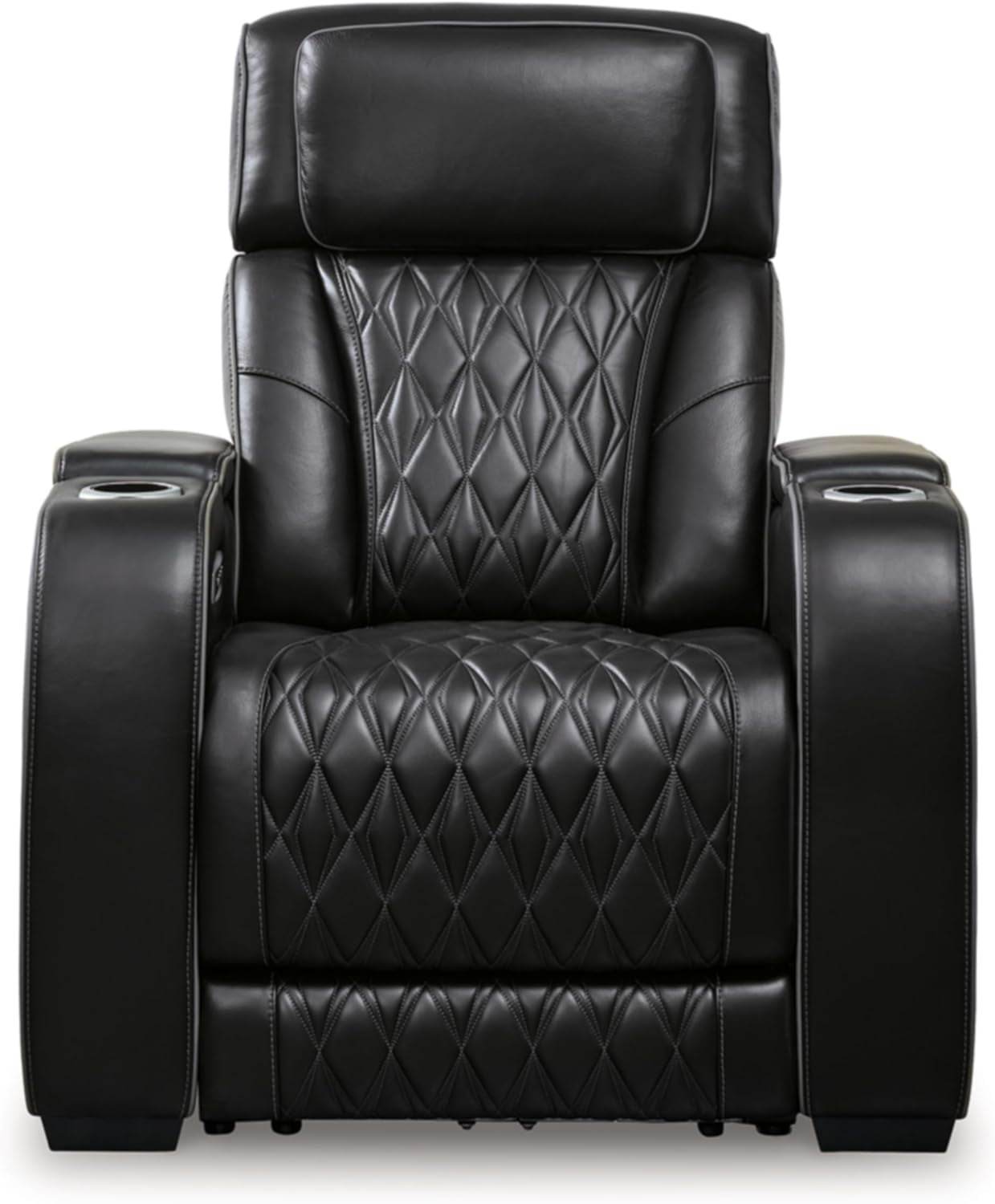 Boyington Contemporary Leather Match Power Recliner with Adjustable Headrest, Black - Loft&Timber