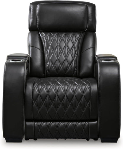 Boyington Contemporary Leather Match Power Recliner with Adjustable Headrest, Black - Loft&Timber