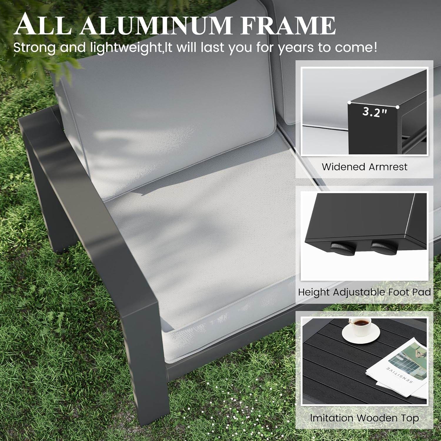 Aluminum Patio Furniture Set, 10 Piece Metal Outdoor Furniture Set, Patio Furniture Set with Waterproof Covers for Backyard Garden（Dark Grey&Light Grey） - Loft&Timber