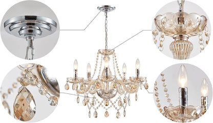 Champagne Crystal Chandelier 5 Light Modern Bedroom - Loft&Timber