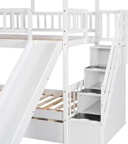 Kids Twin Bunk Bed with Slide, Trundle & Storage - Loft&Timber