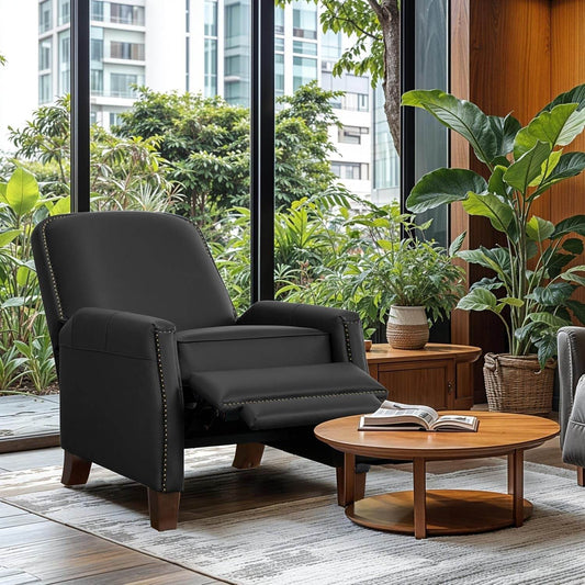 Mid-Century Faux Leather Pushback Recliner Brass Trim - Loft&Timber